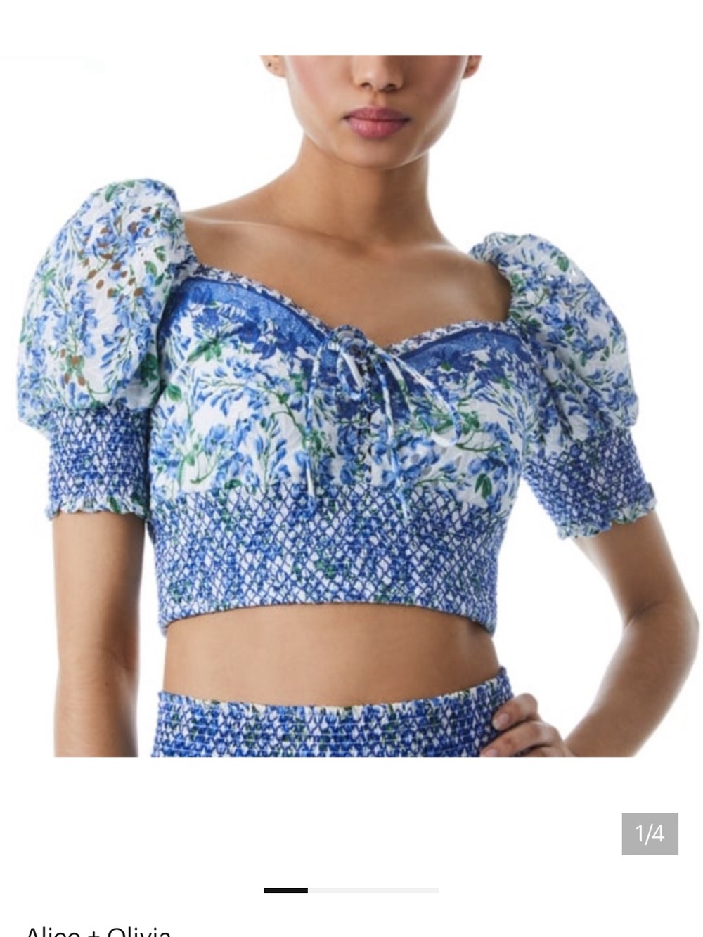 Alice + Olivia crawford lace up Floral Smocked Crop Top